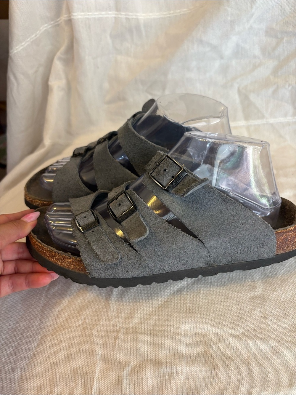 Betula Gray Florida Triple strap Birk sandals 38 - Picture 2 of 7